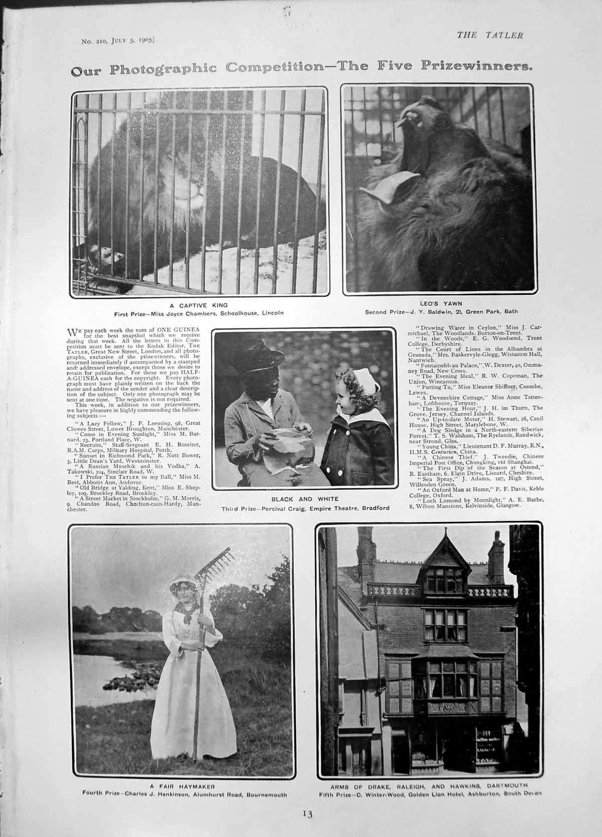 Old Arms Drake Dartmouth Lady Haymaker Lion Child Playing Music 1905 20th