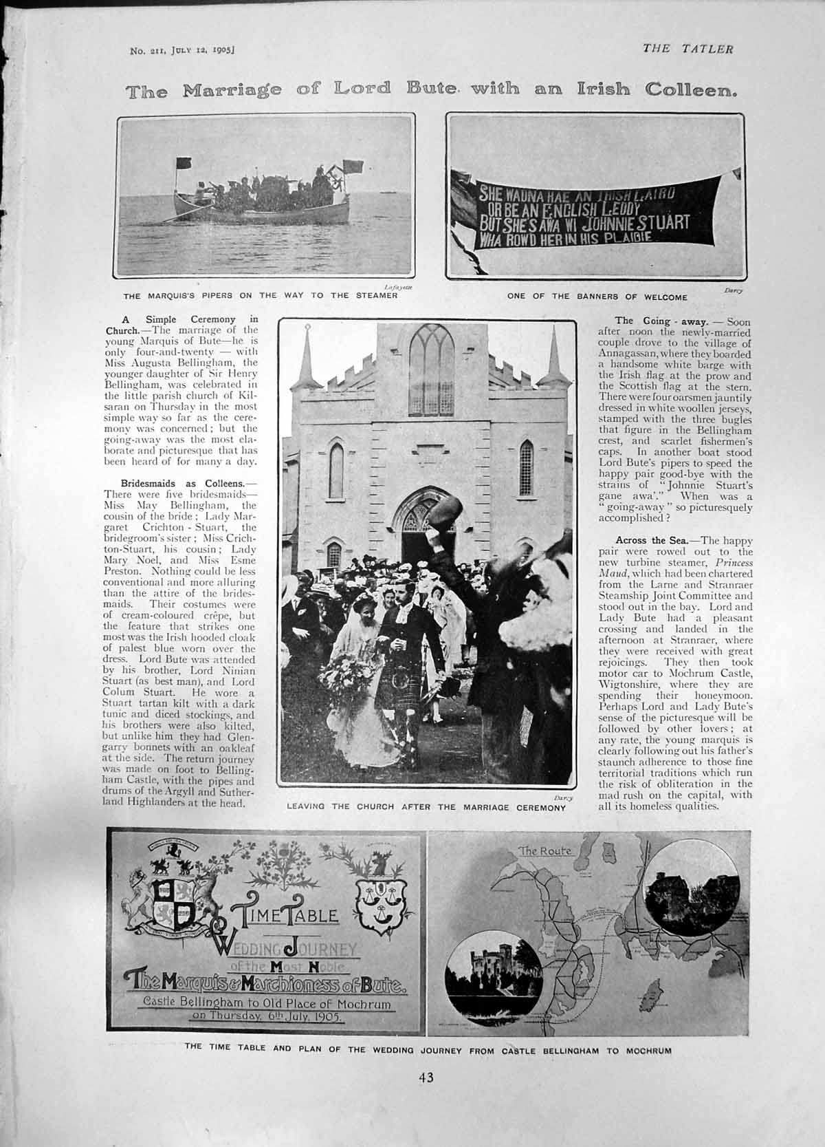 Old Print Marriage Lord Bute A Bellingham Dinner Savoy Katori Barrow 1905 20th