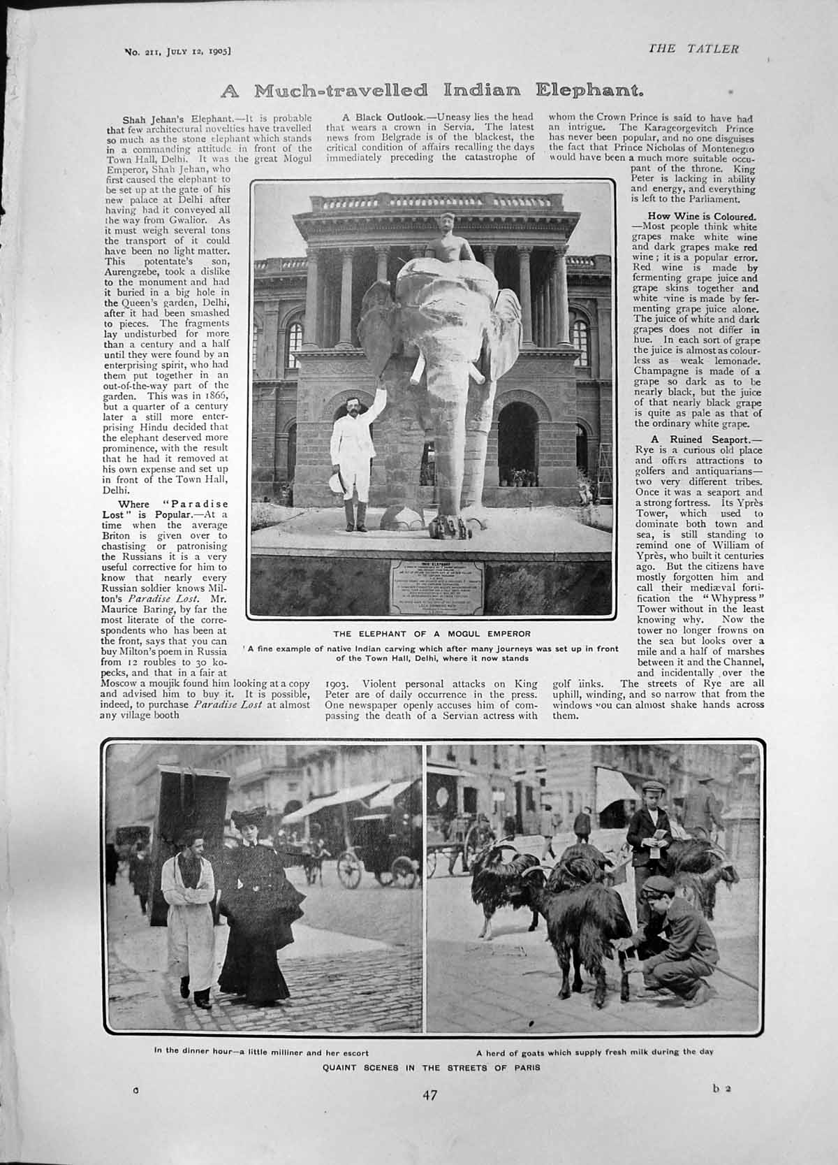 Antique Print Carving Elephant Delhi Streets Paris A Maclaren Batsman 1905 20th