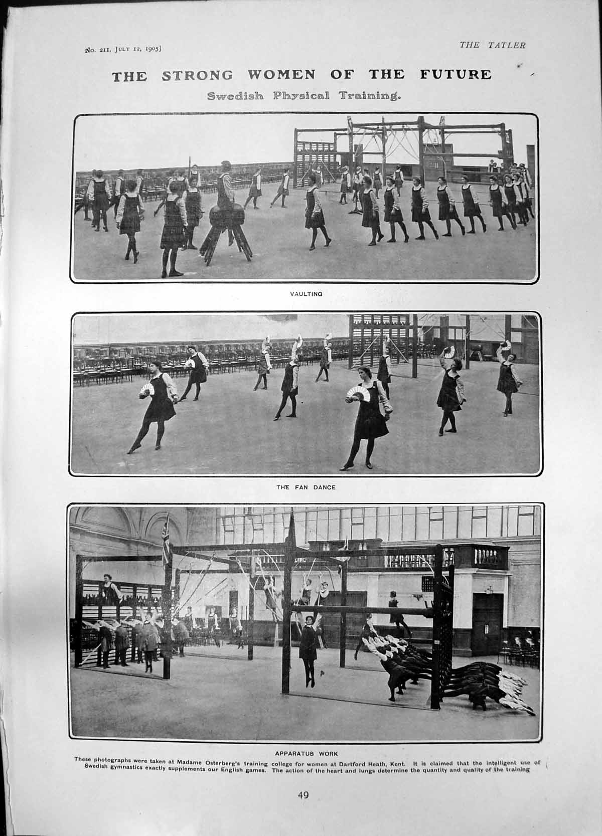 Antique Print Swedish Physical Training Women Vaulting Apparatus Work 1905 20th