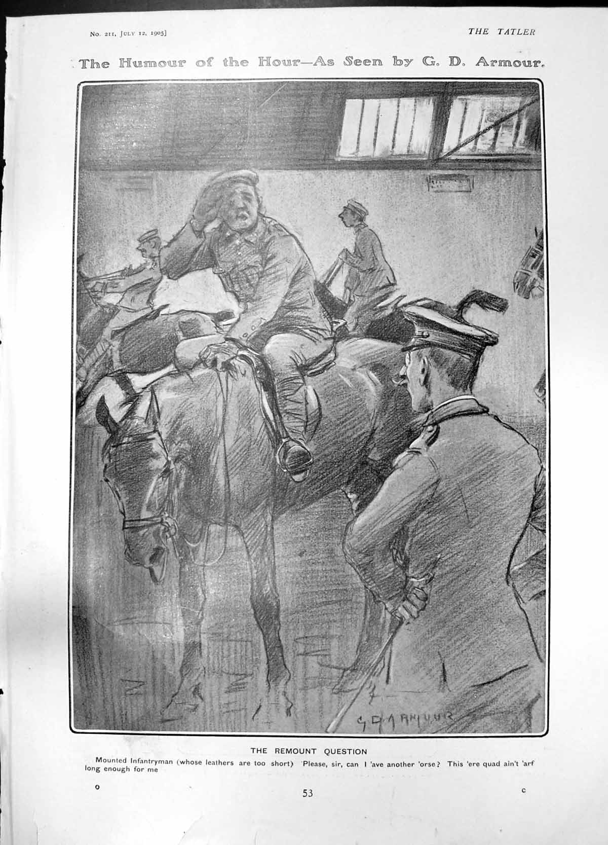 Antique Old Print Humour G Armour Remount Question Brown Cadby D Buxton 1905