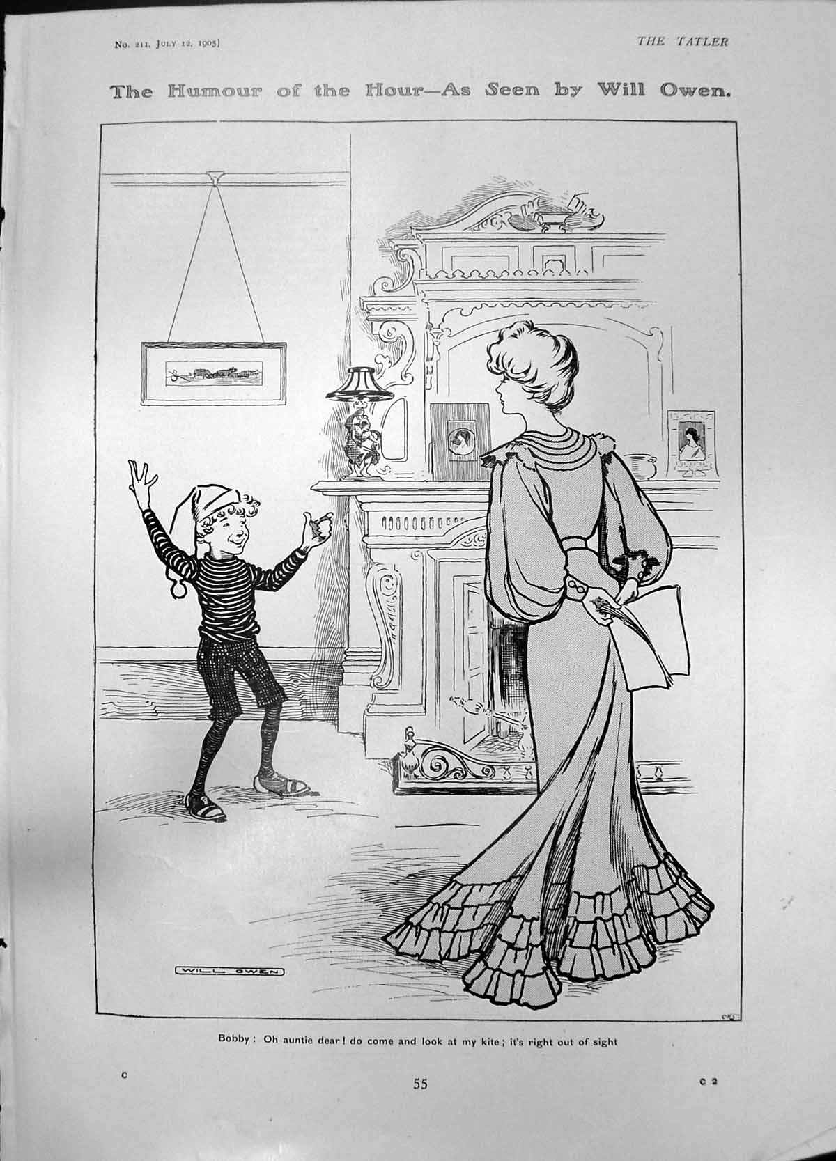 Old Print Humour Will Owen Boobby Aunt Kite Shakespeare Illustrated 1905 20th