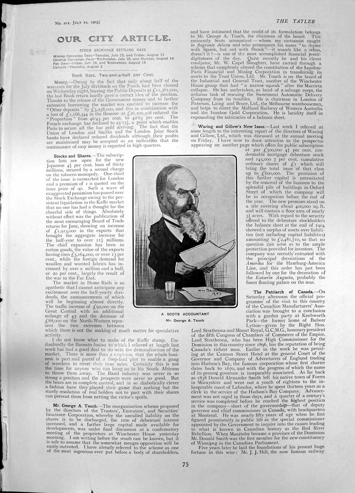 Antique Old Print George Touch Scots Accountant Lord Srathcona Mt Royal 1905