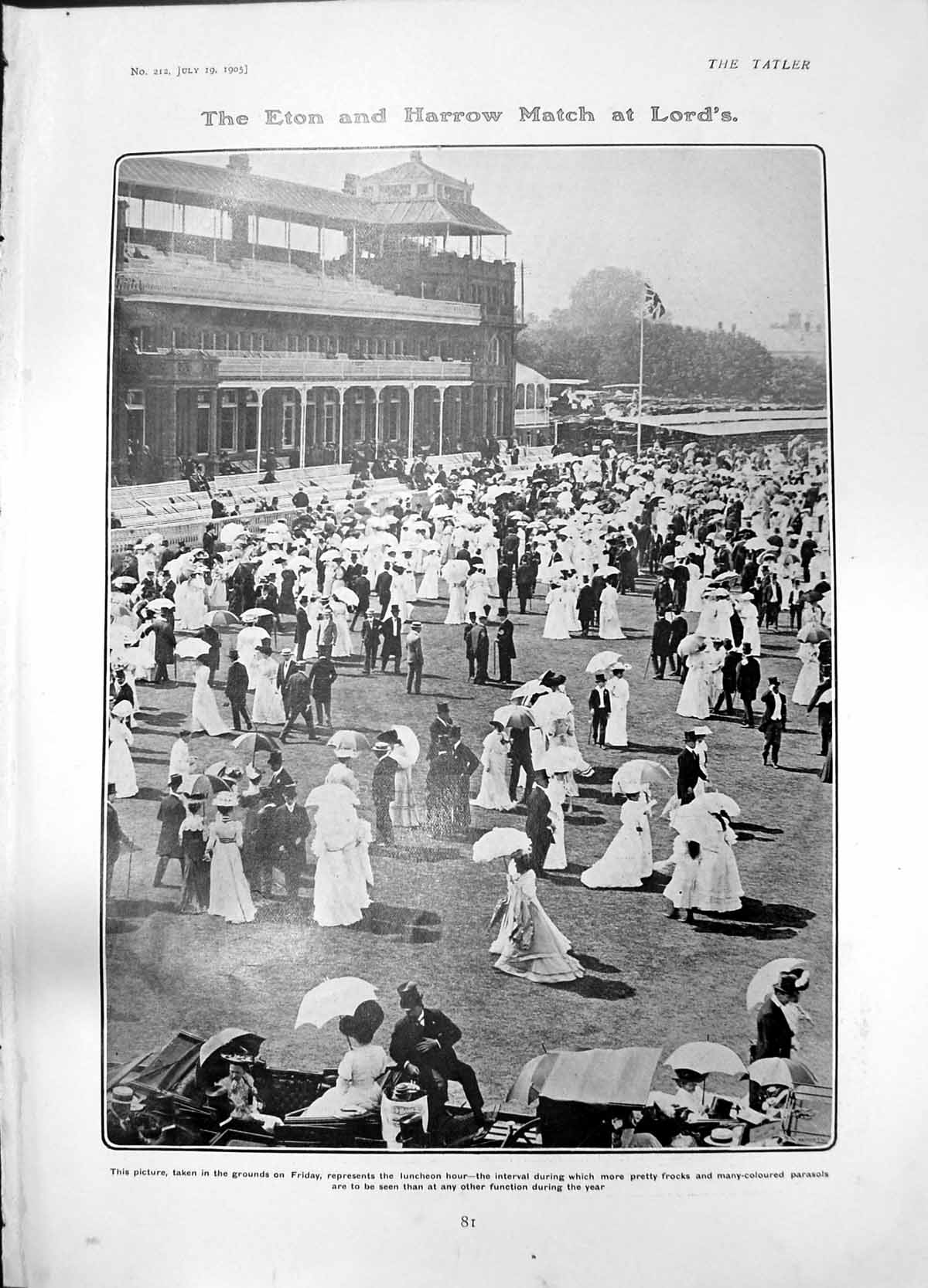 Old Print Eton Harrow Match Lords Admirals May Caillard Thunderstorm 1905 20th