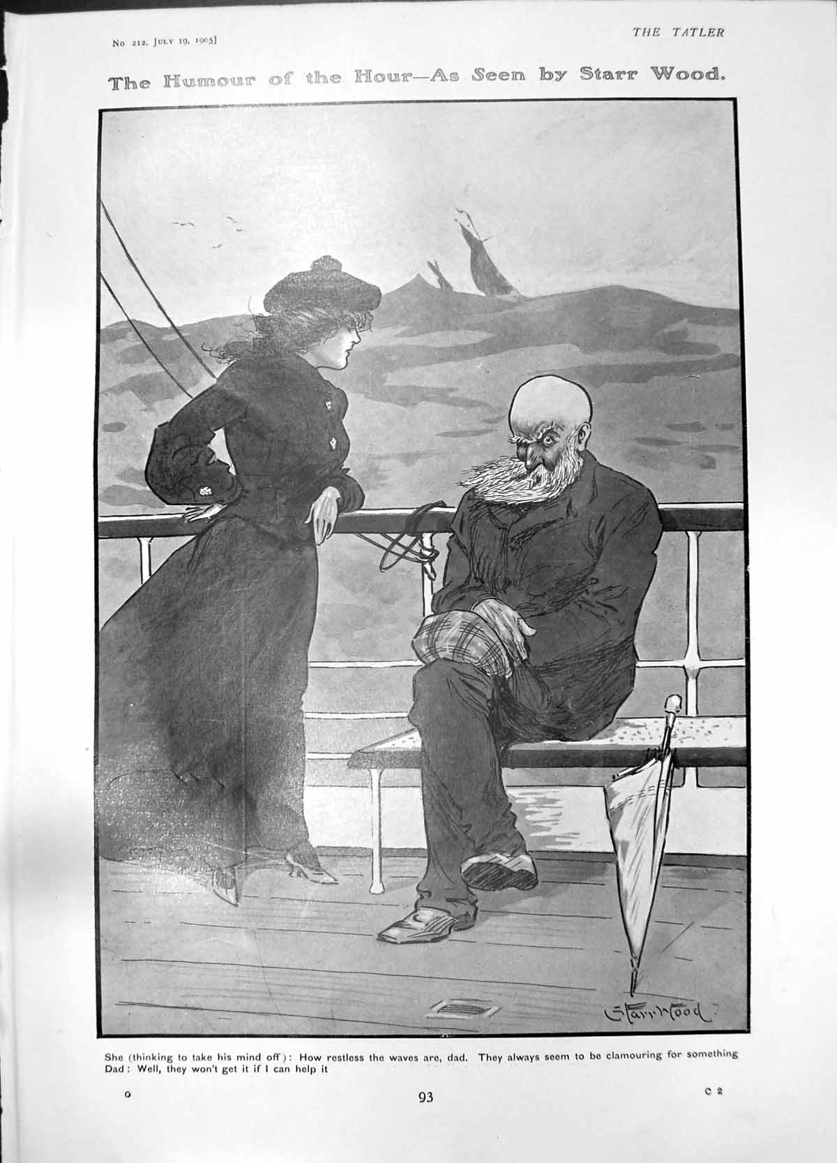 Antique Print Humour Starr Wood Girl Dad Boat Regular Visitor D Buxton 1905