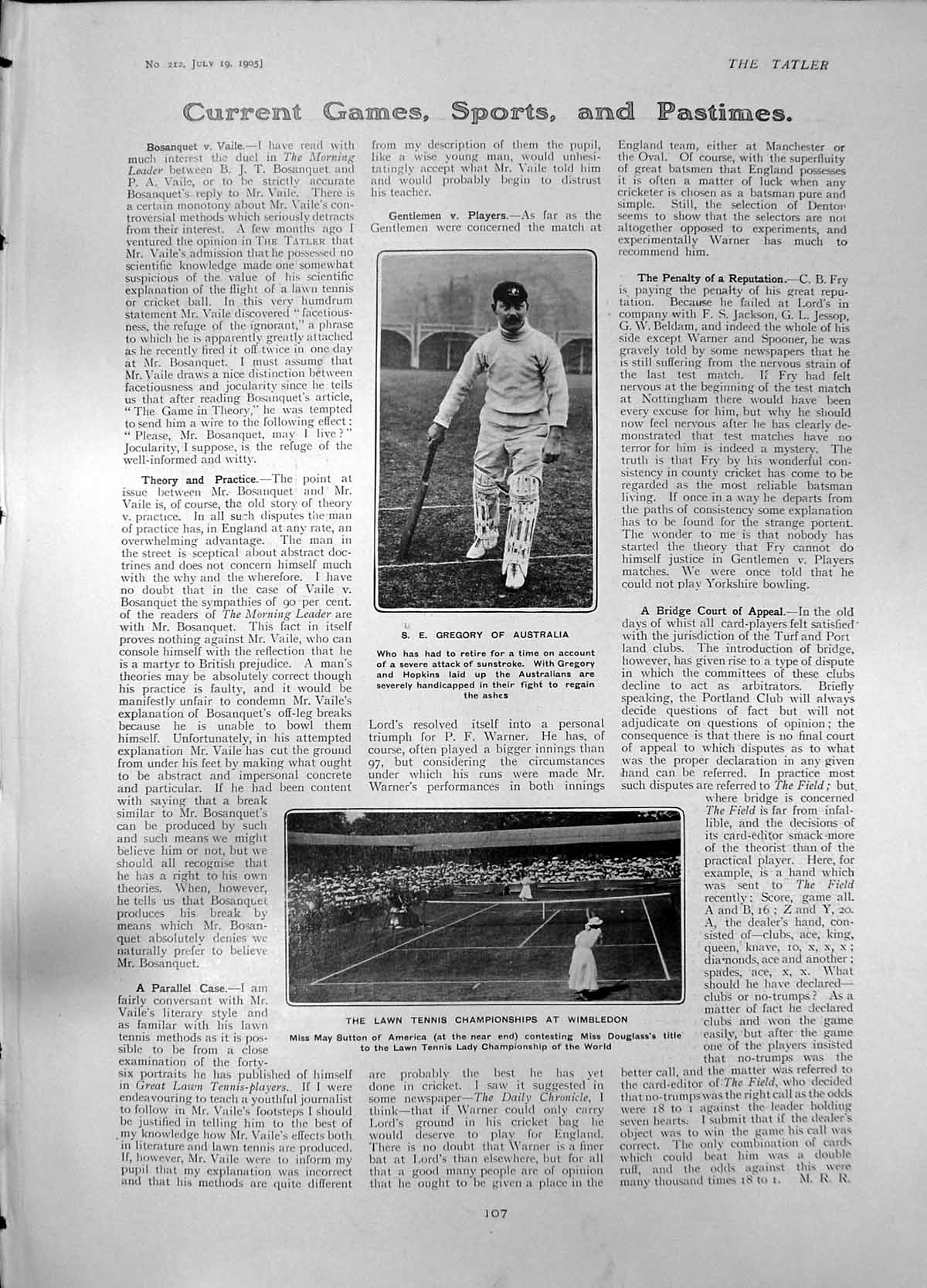 Old S Gregory Australia Cricket Wimbledon May Sutton Miss Douglas 190 Victorian