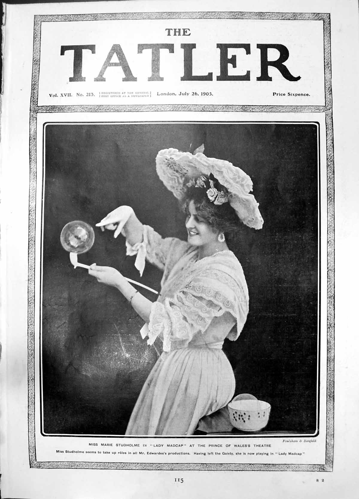 Old Antique Print Marie Studholme Lady Madcap Prince Wales Theatre 1905 20th