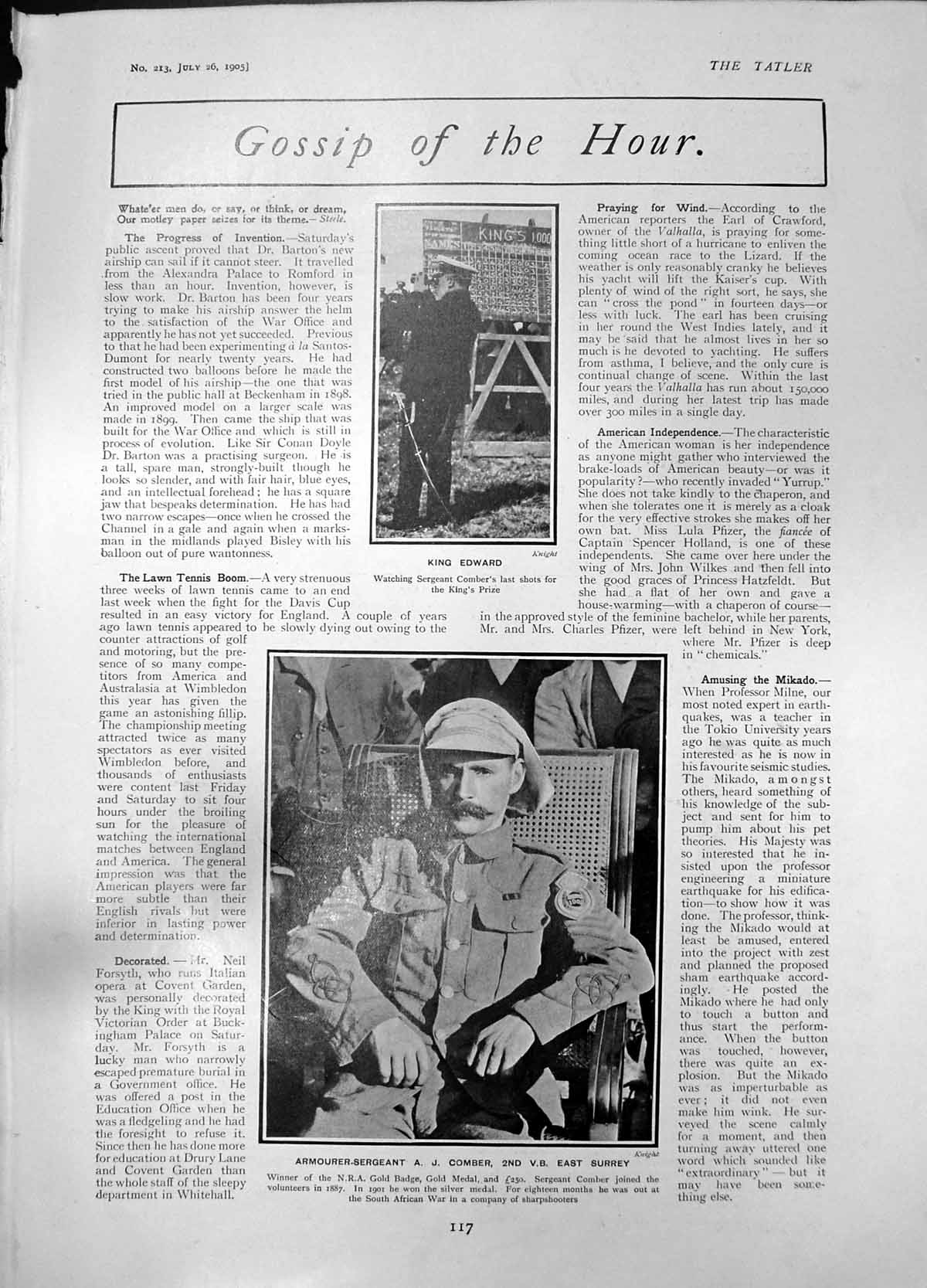 Old Print King Edward Sgt Comber Surrey Marriage Queens Maids Honour 1905 20th