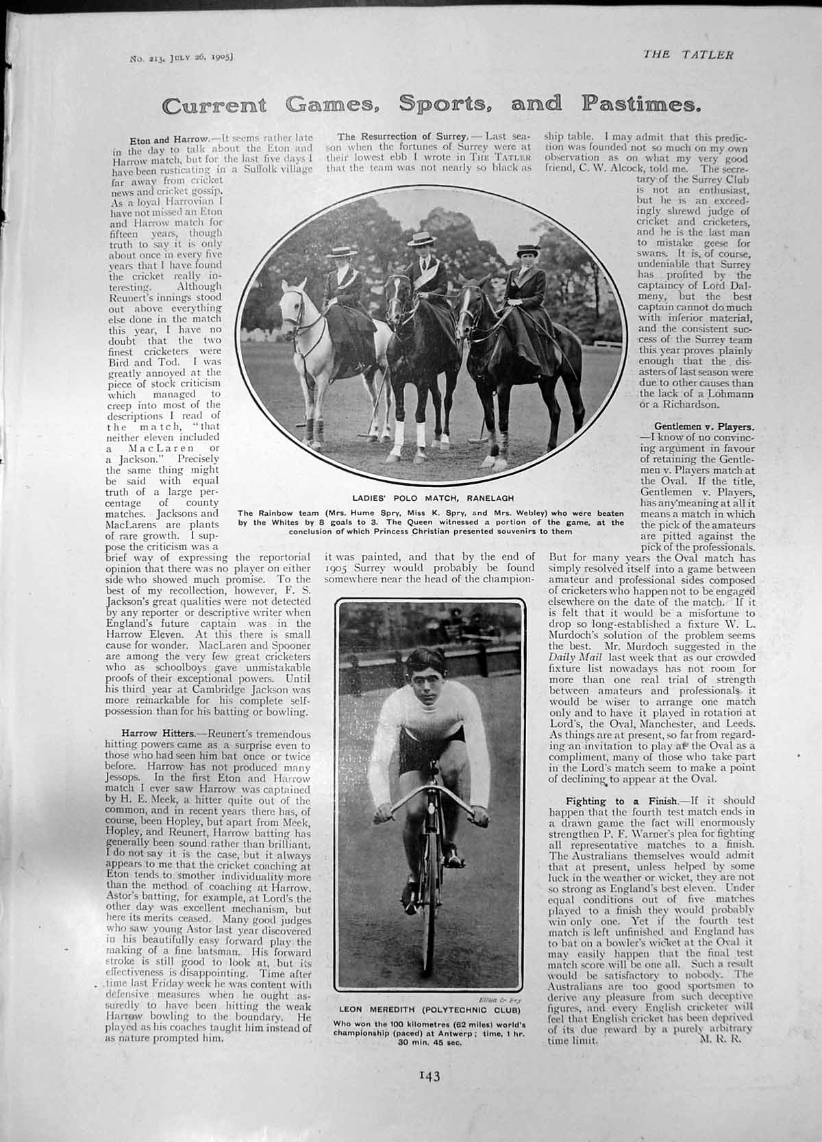 Old Leon Meredith Cycling Ladies Polo Ranelagh Mrs Spry Dog Collar 19 20th