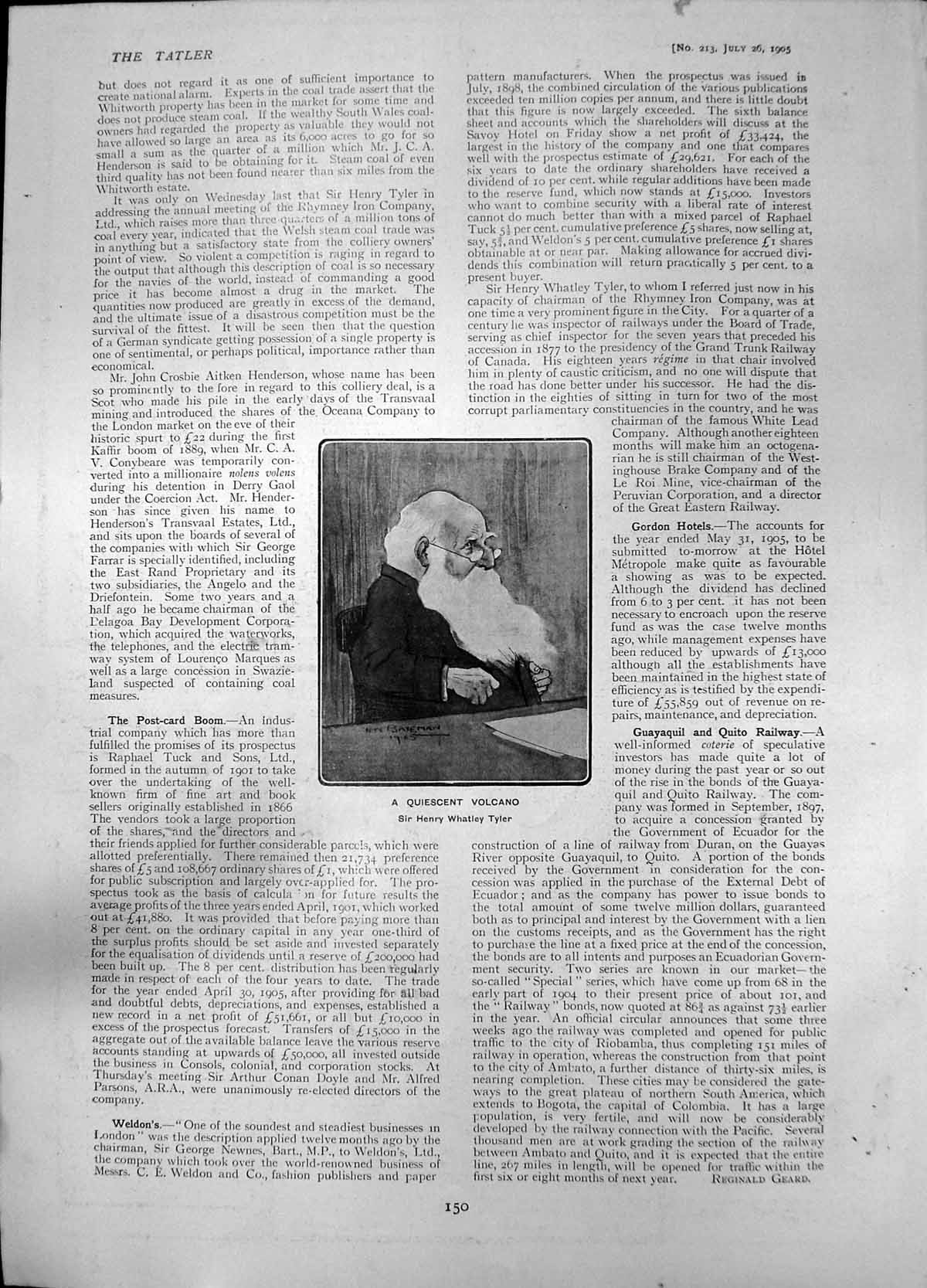 Old Antique Print Quiescent Volcano Sir Henry Whatley Tyler Bateman 1905 20th