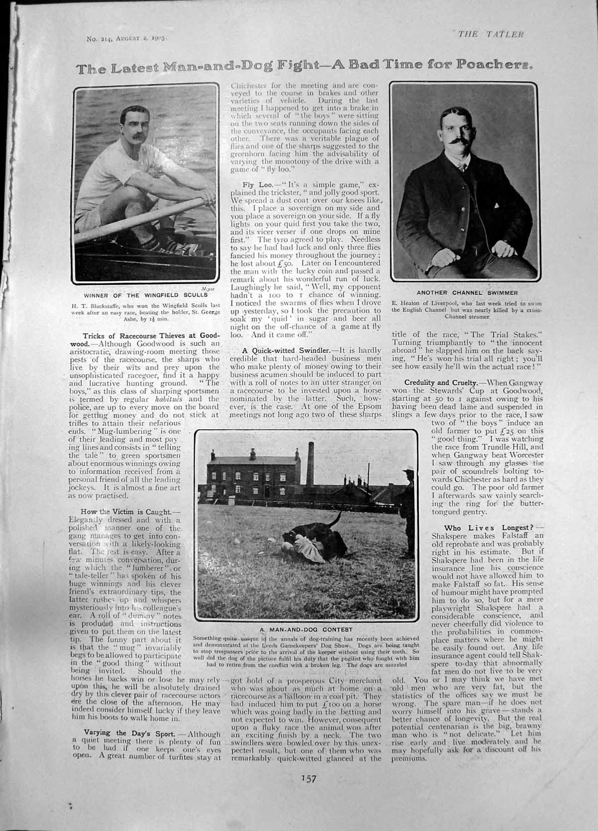 Antique Print H Blackstaffe Wingfield Sculls E Heaton Channel Swimmer 1905 20th