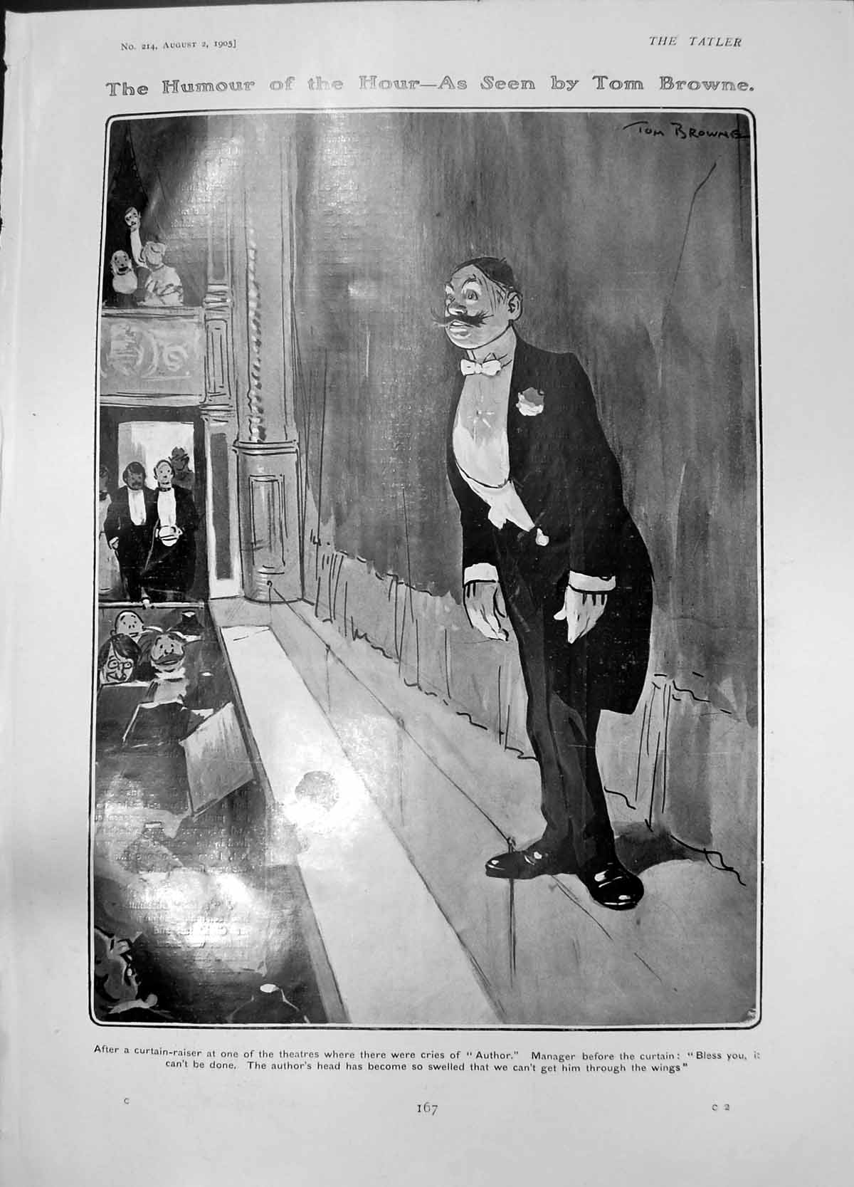 Old Print Humour T Browne Curtain Raiser Colossi Rameses Temple Luxor1905 20th