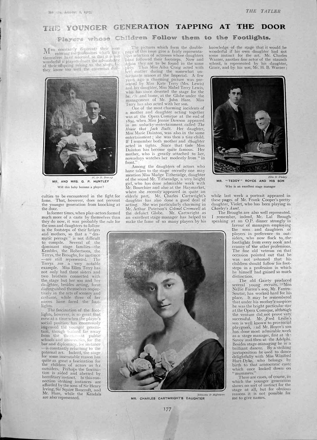 Antique Old Print Chas Cartwrights Daughter Mr Mrs G Huntley Teddy Royce 1905
