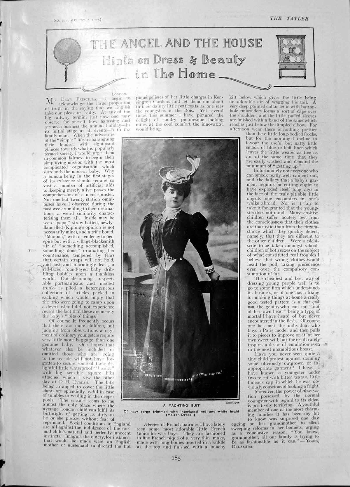 Antique Old Print Yachting Suit Navy Serge Maison Drecoll Dinner Gown 1905 20th