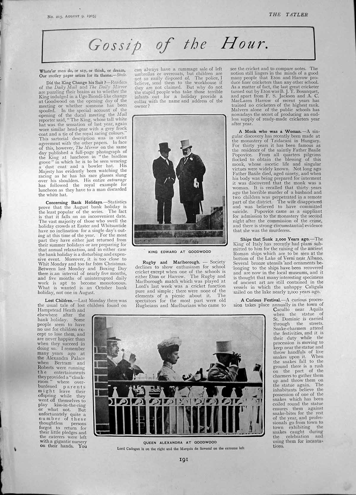 Old Print King Edward Queen Alexandra Goodwood Fred Stein Noel Heath 1905 20th