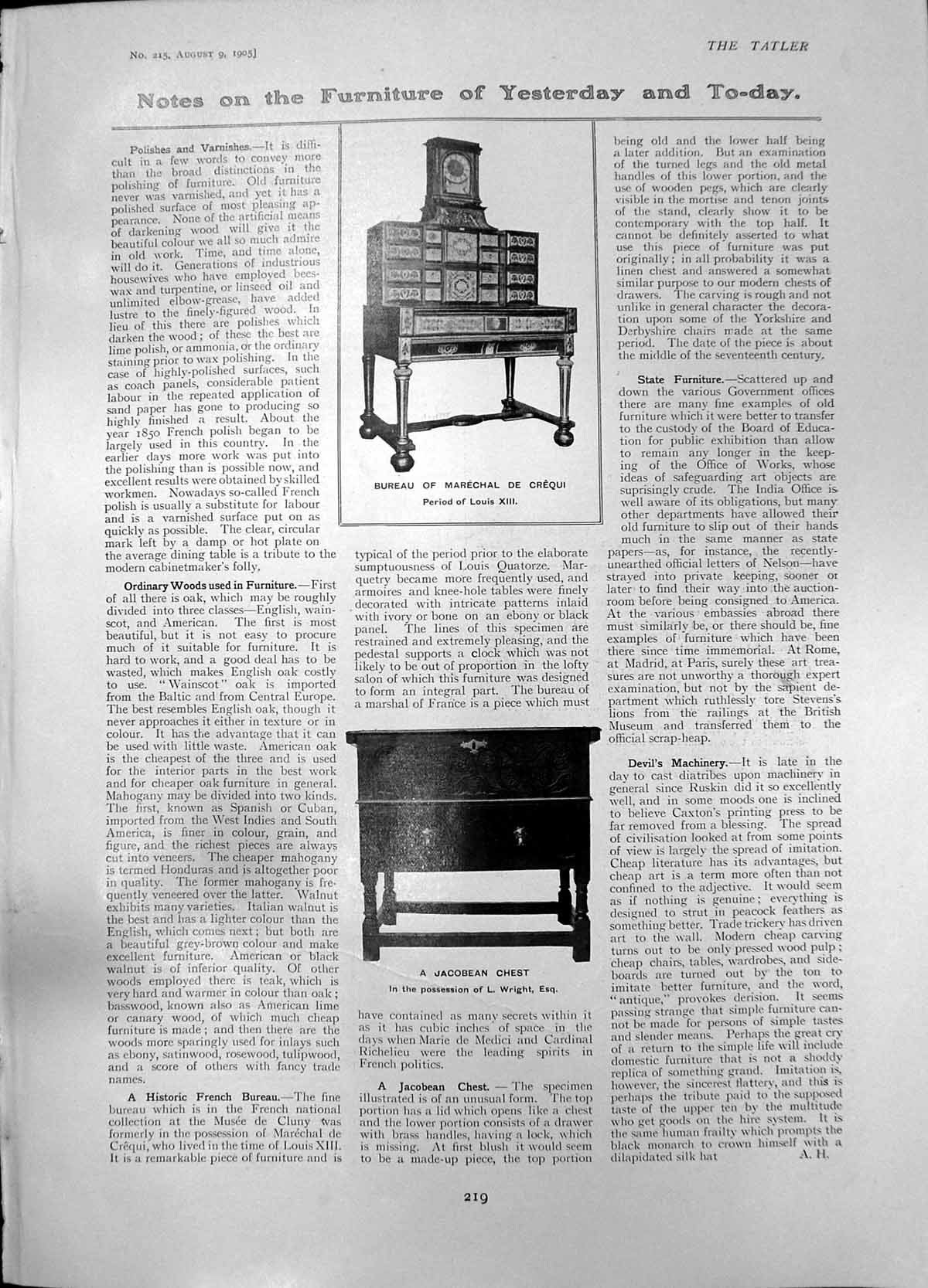 Old Bureau Marechal De Crequi Louis Xiii Jacobean Chest L Wright 1905 20th