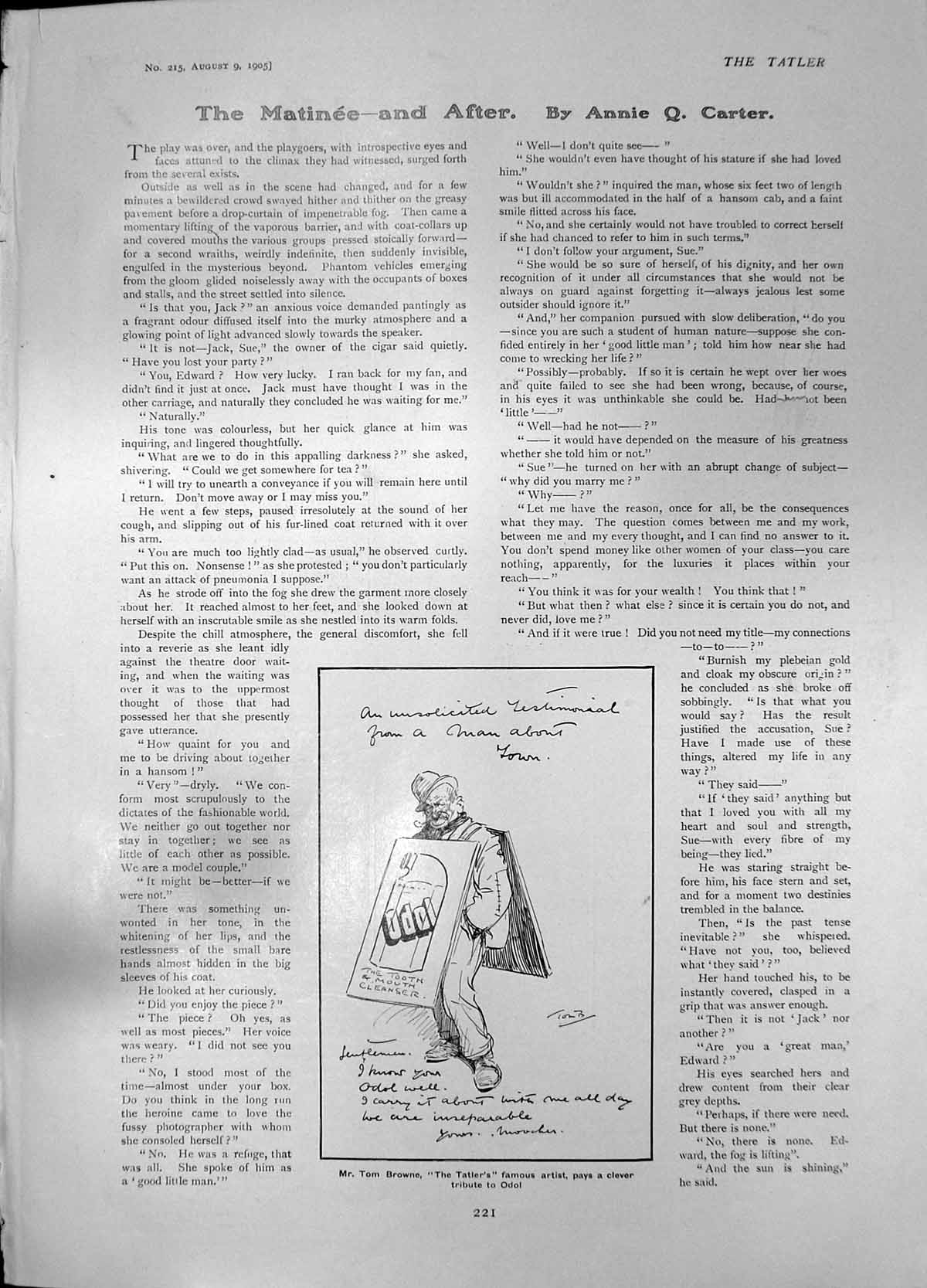 Old Antique Print Tom Browne Advert Odol R Young W Brearley Cricket 1905 20th