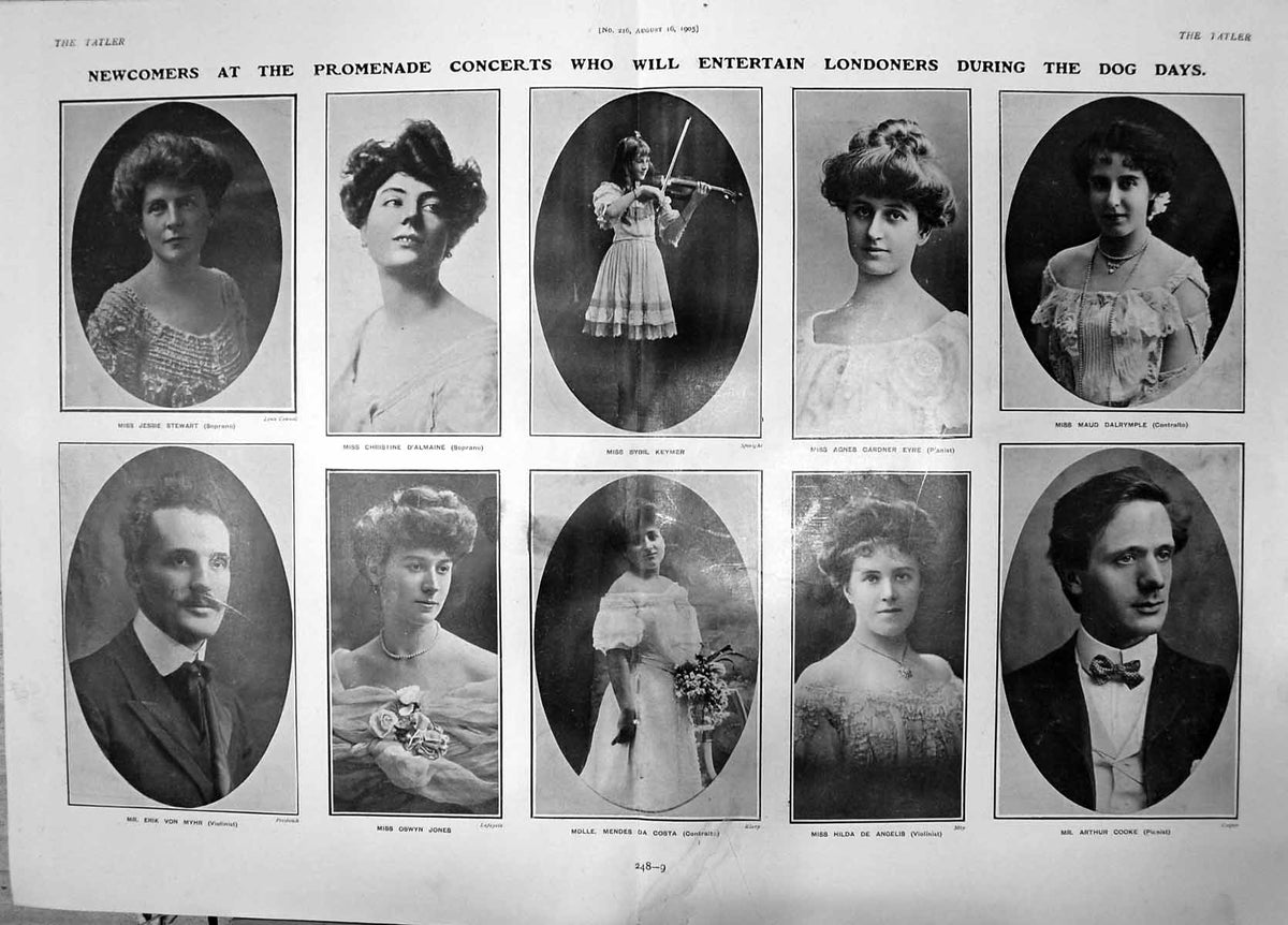 Old Print Promenade Concerts Jessie Stewart Sybil Keymer Oswyn Jones 1905 20th