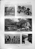 Antique Old Print Gooseberries Montmorency Falls Village Scene Calcutta 1905
