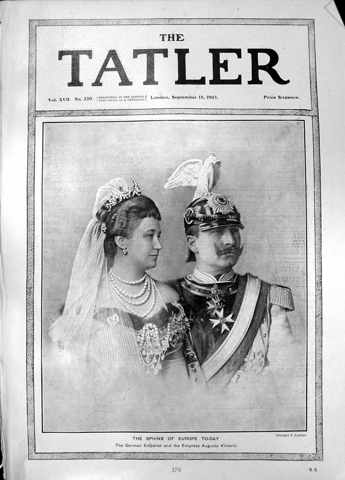 Antique Old Print Sphinx Europe German Emperor Empress Augusta Victoria 1905