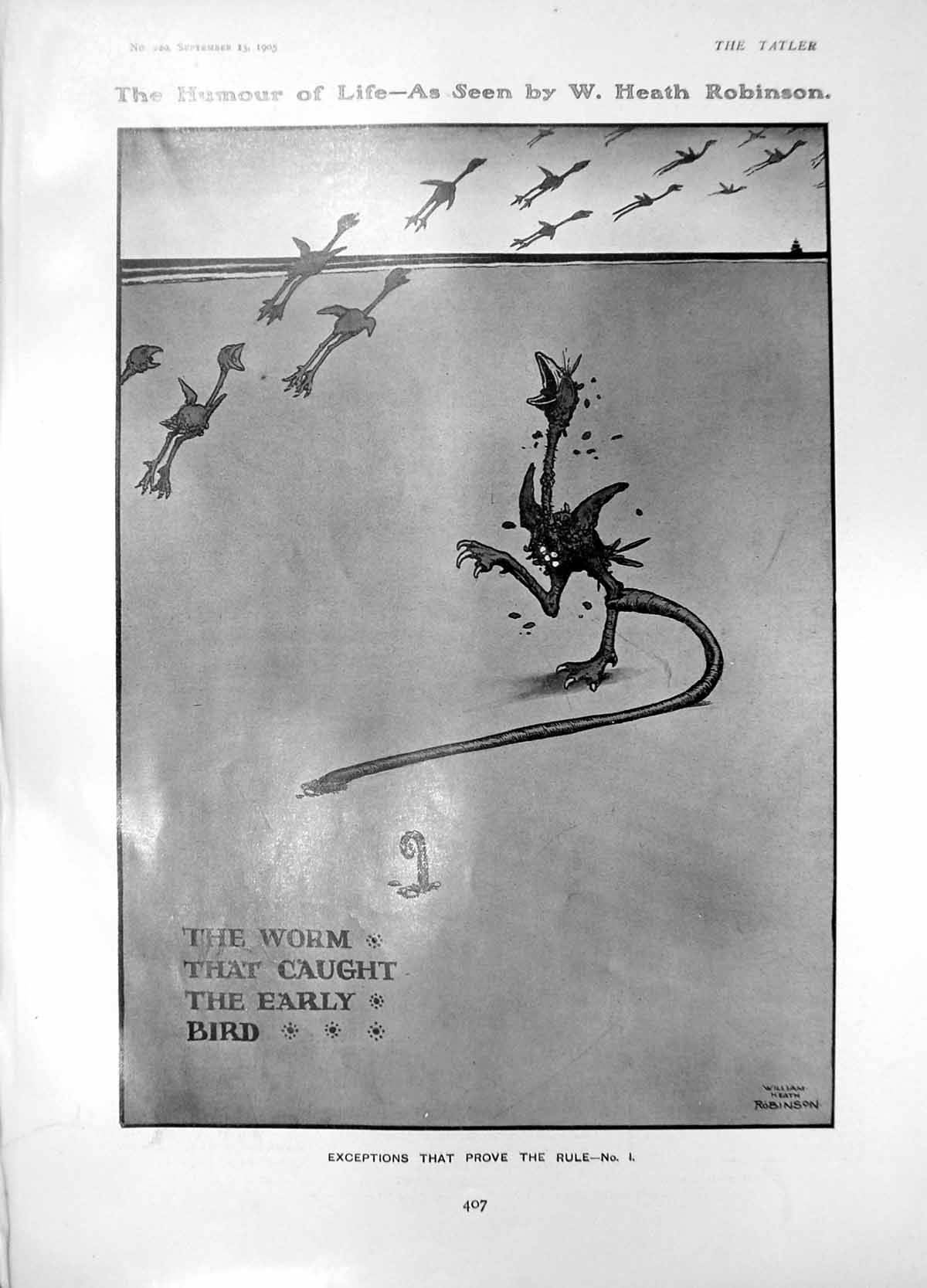 Antique Old Print Humour Worm Caught Early Bird Batsmen Trumper Dr Grace 1905