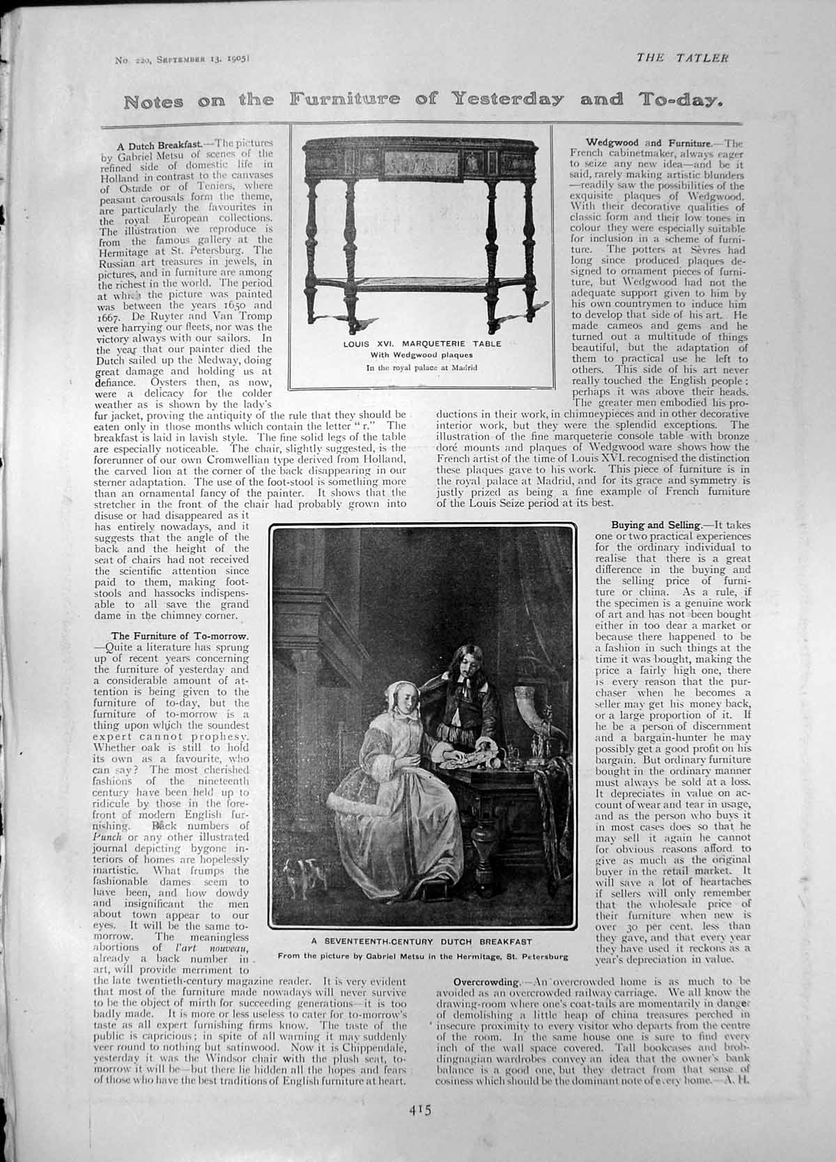 Old Print Marquerite Table 17Th Century Dutch Breakfast Bourse Milan 1905