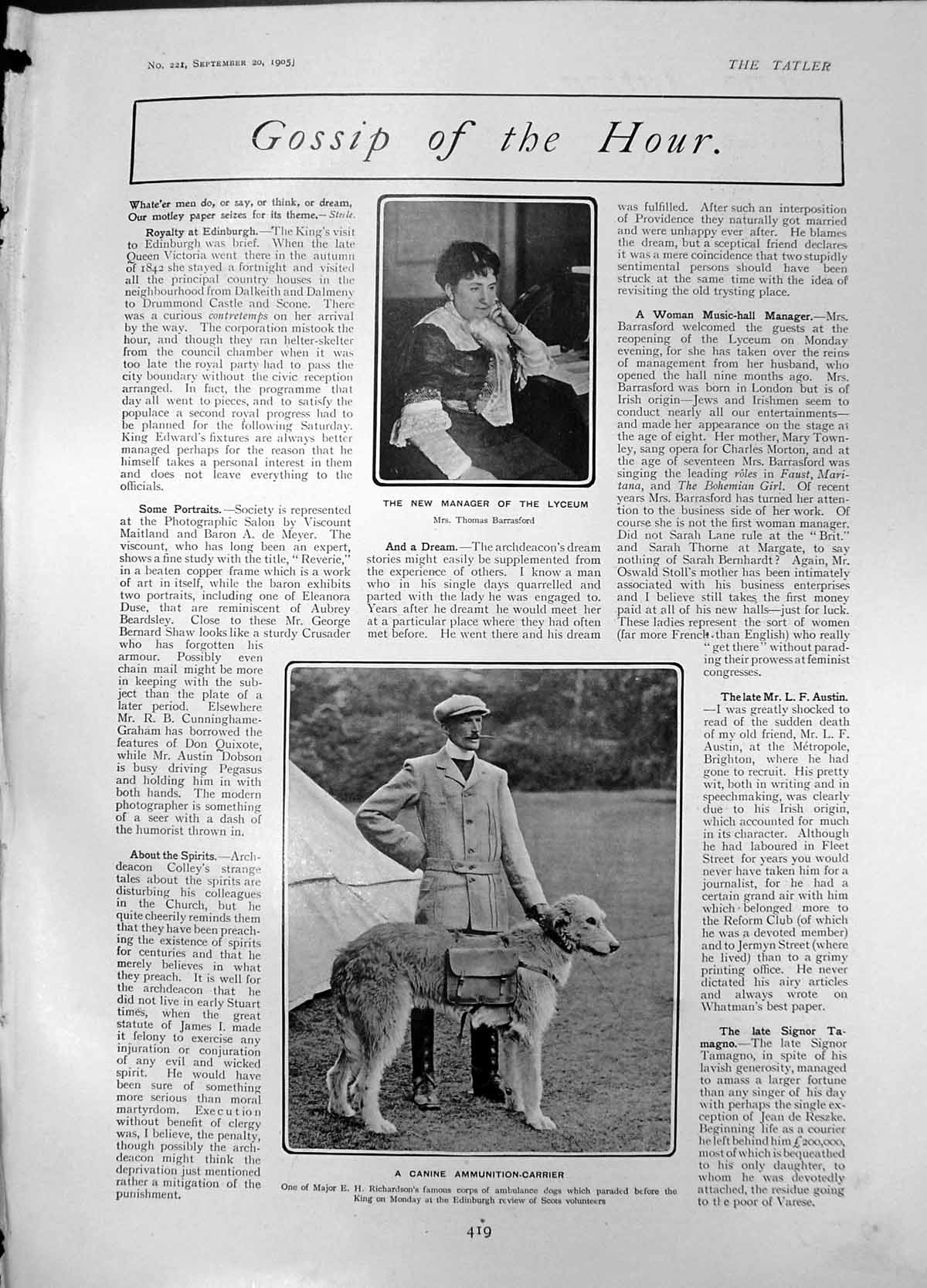 Old Thomas Barrasford Maj Richardsons Dog Boy Pannier Sign London1905 20th