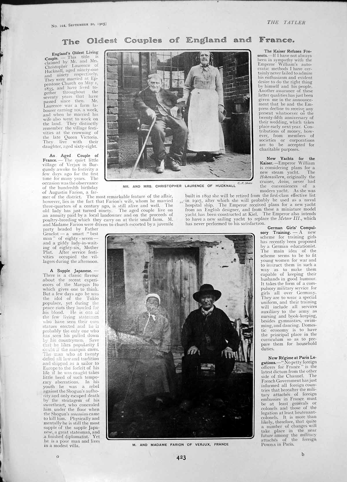 Antique Print Mr Mrs C Laurence M Madame Farion est Rev George Briscoe 1905