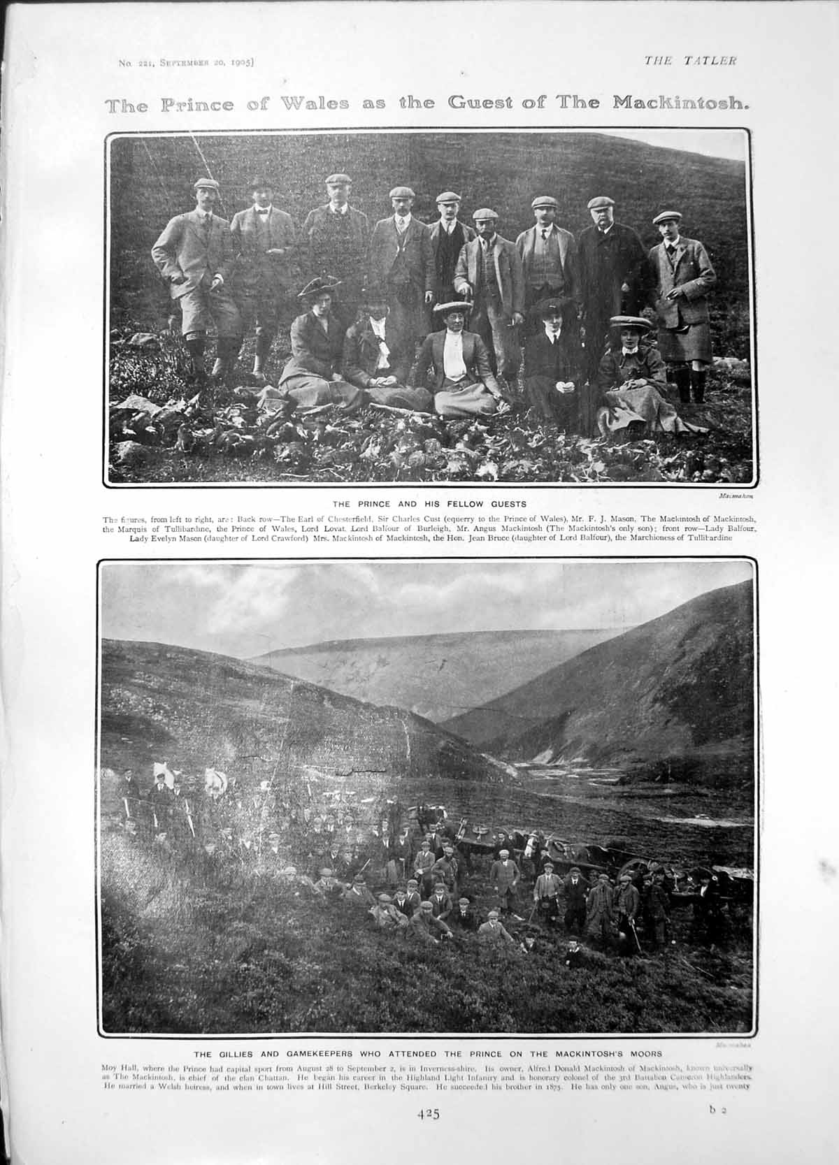 Antique Print Prince Wales Guest Mackintosh Gillies Gamekeepers Moors 1905 20th