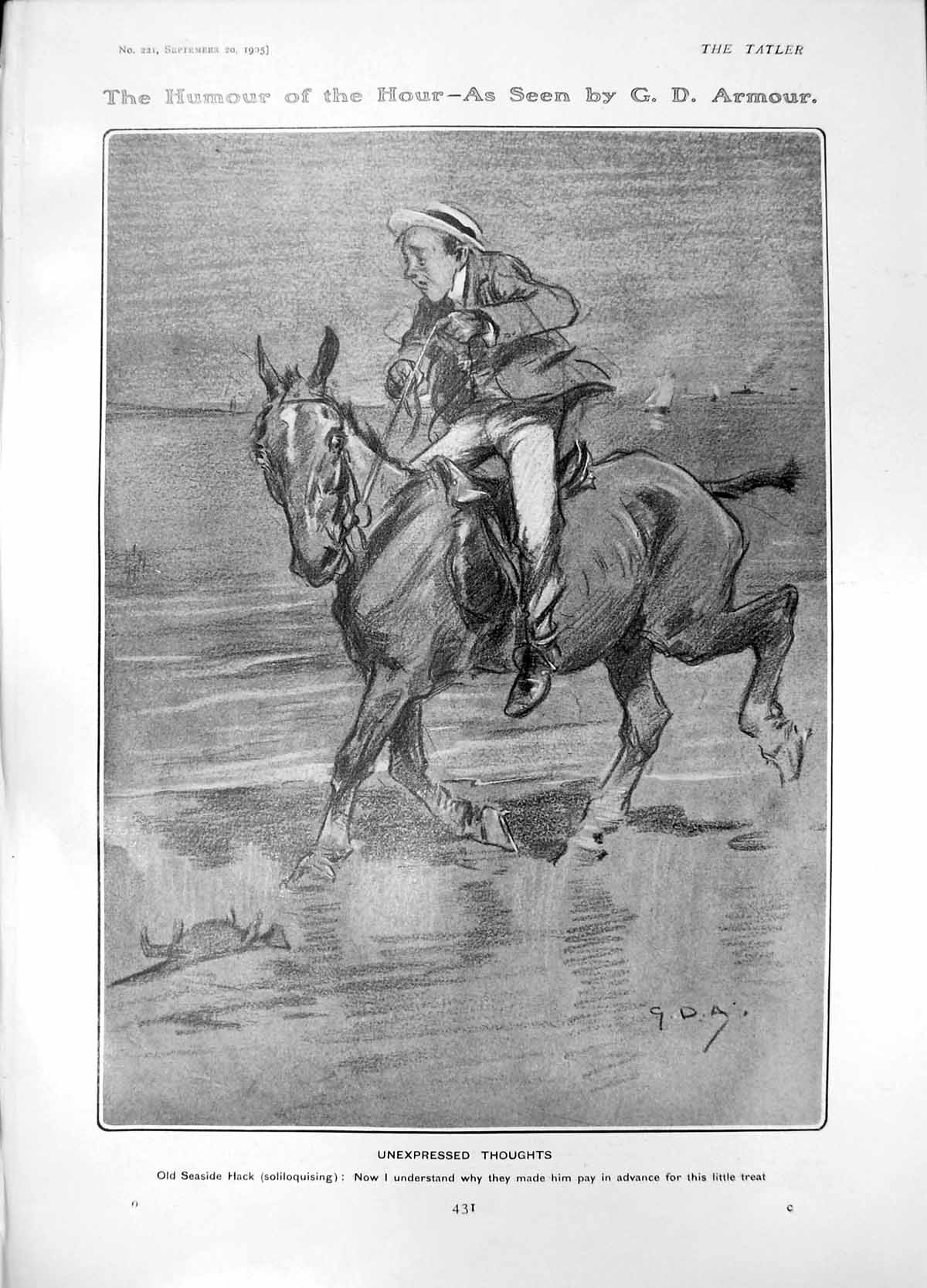 Antique Old Print Humour G Armour Seaside Hack Two Girls Meaning Bovine 1905