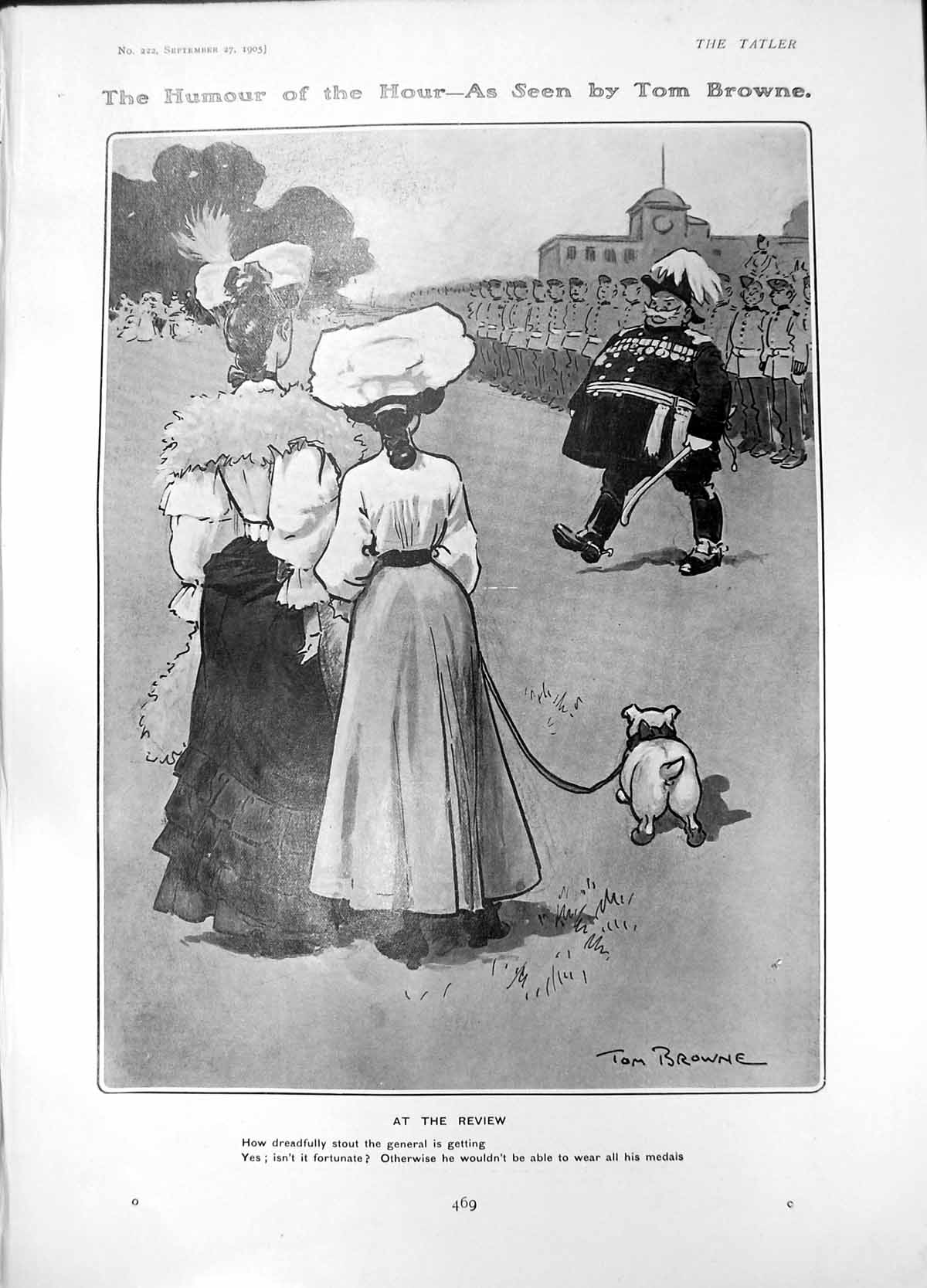 Antique Print Humour T Browne Review Stout General Host Charcoal Teeth 1905