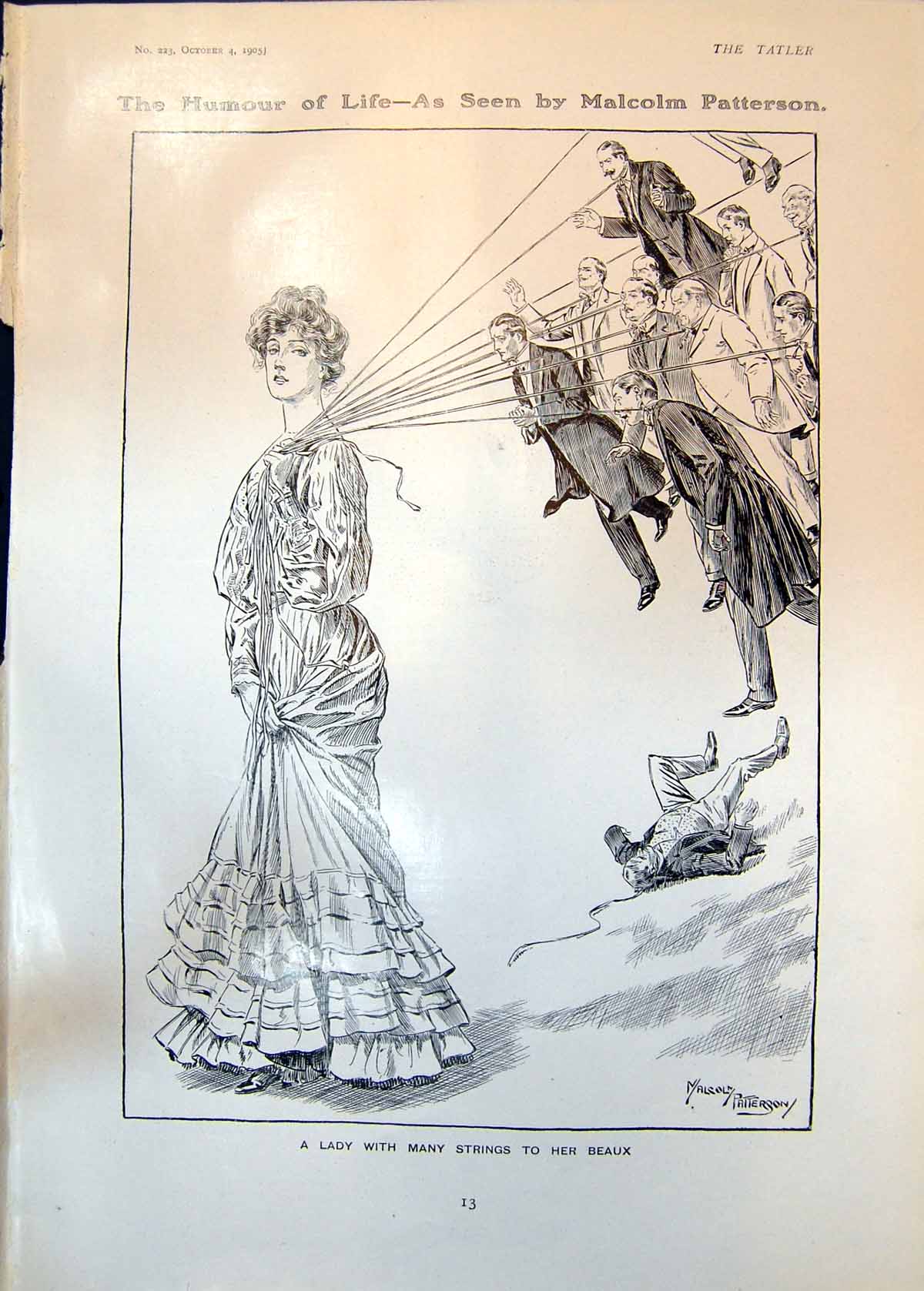 Antique Old Print Lady With Many Strings To Her Beaux Malcolm Patterson 1905