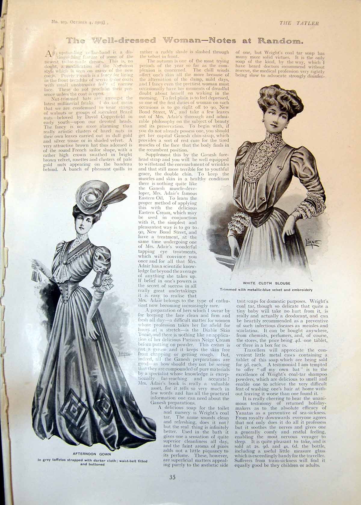 Old Antique Print Afternoon Gown Henry Esmonds Rochet Schneider Car 1905 20th