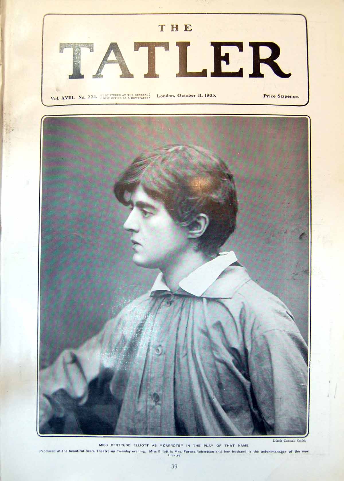 Antique Print Miss Gertrude Elliott Carrots Scala Theatre Lizzie Smith 1905