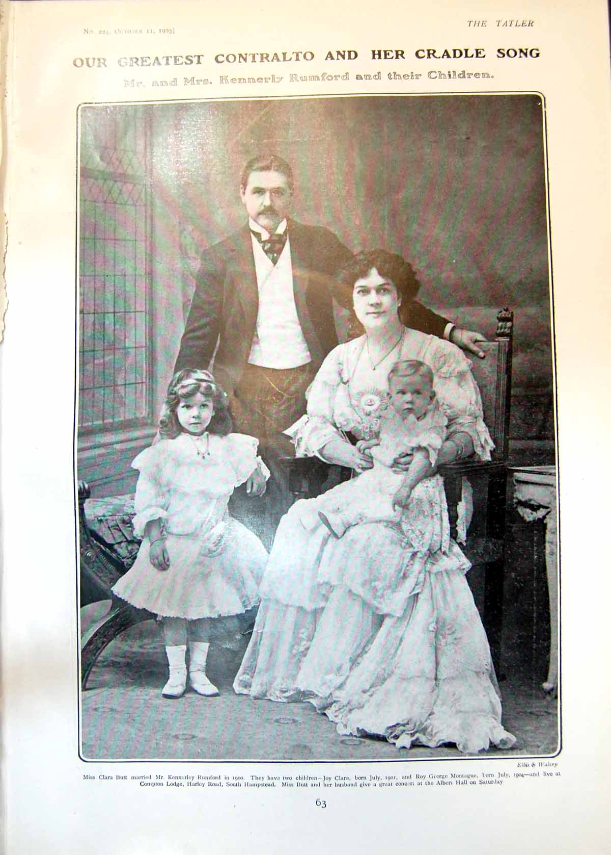 Old Print Mr Mrs Kennerly Rumford Children Golen Girl Gay Lord Vergy 1905 20th