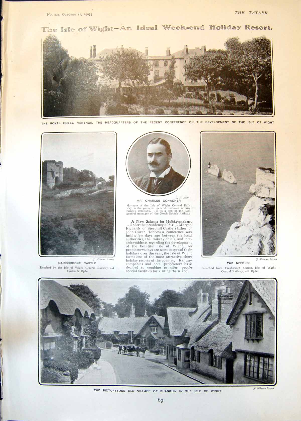 Old Print Isle Wight Royal Hotel Ventnor Carisbrooke Castle Shanklin 1905 20th