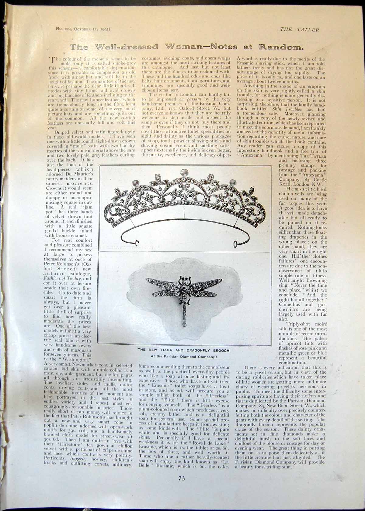 Antique Old Print New Tiara Dragonfly Brooch Coventry Humber Car Orleans 1905