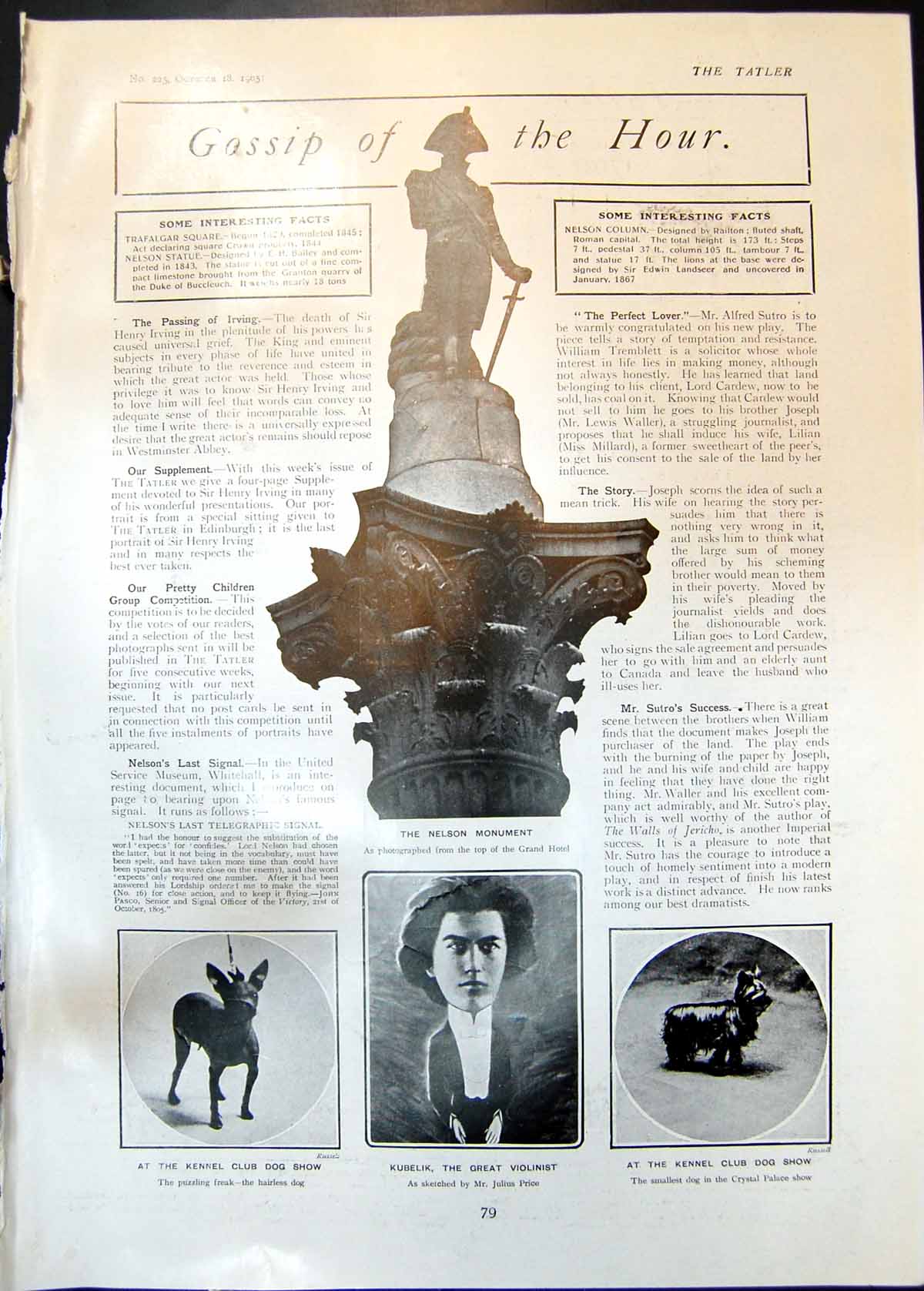 Antique Print Kubelik Violinist Nelson Monument Tavern Burnham Thorpe 1905 20th