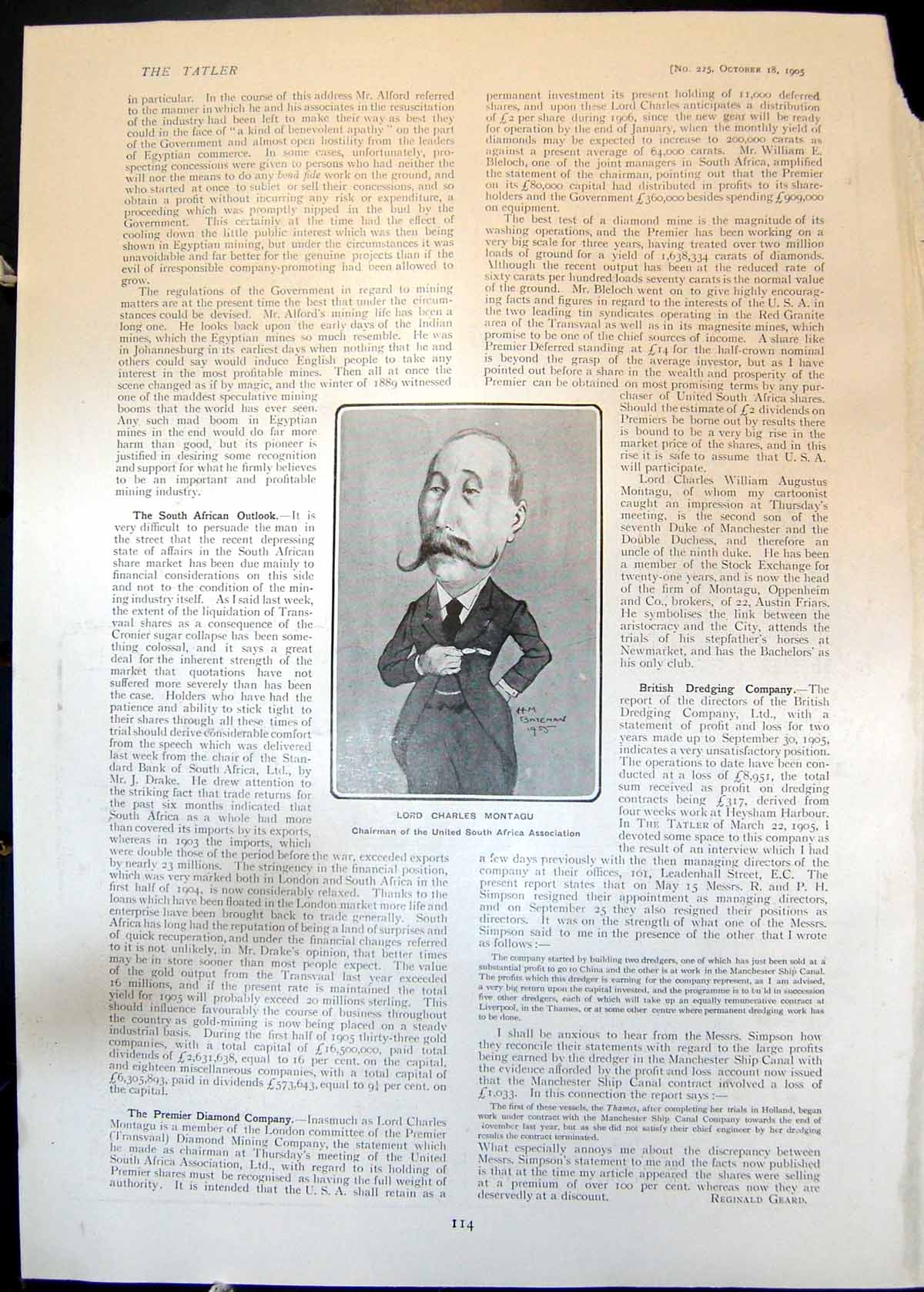 Antique Print Lord Charles Montagu South Africa Assoc Dr Paul Brousse 1905 20th