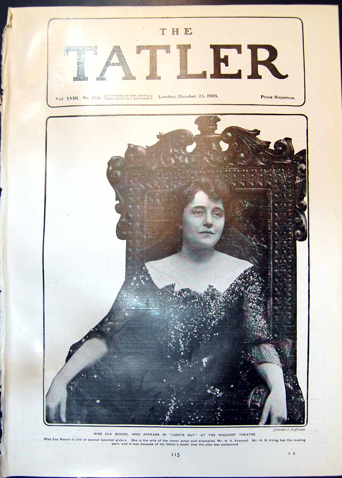 Antique Print Eva Moore Lights Out Waldorf Theatre Wife Actor H Esmond 1905
