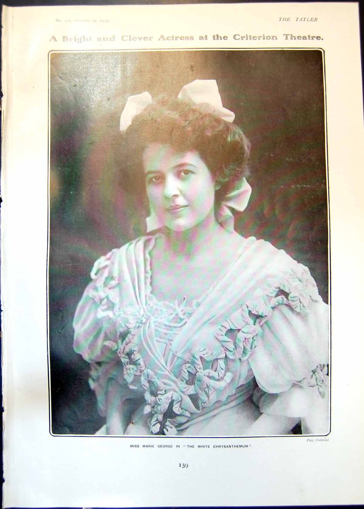 Antique Print Marie George White Chrysanthemum Merchant Venice Portia 1905 20th