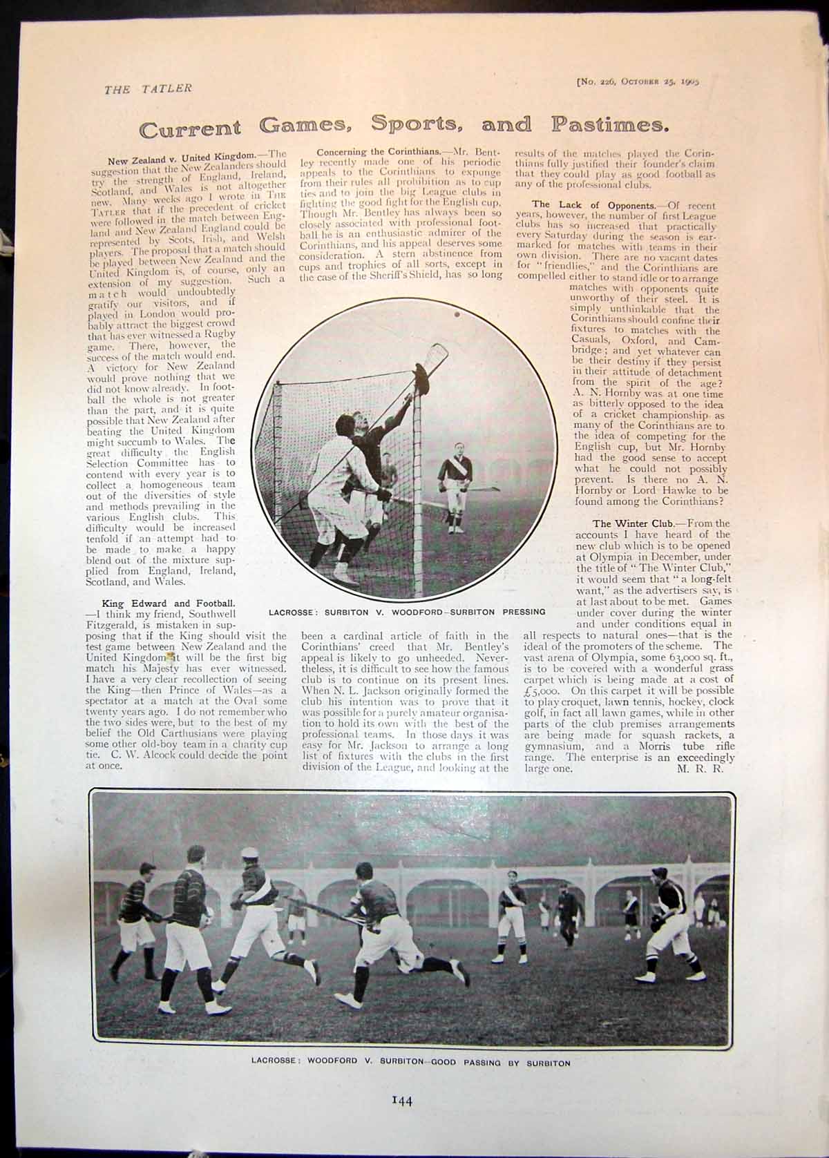 Old Antique Print Lacrosse Surbiton V Woodford Good Passing Surbiton 1905 20th