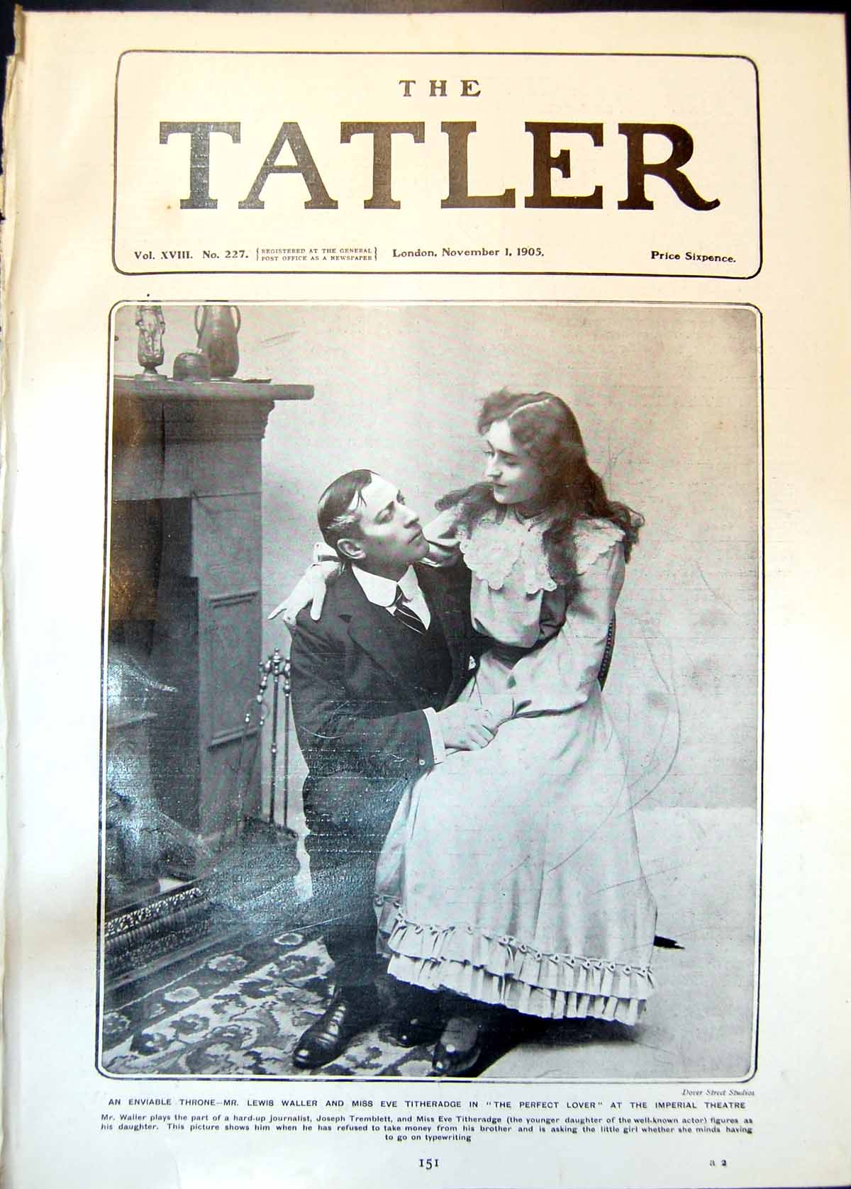 Old Print Lewis Waller Eve Titheradge Perfect Lover Imperial Theatre 1905 20th