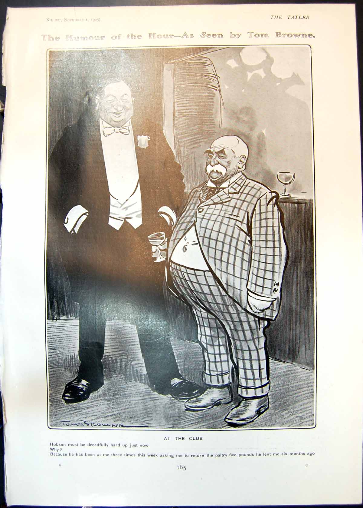 Old Print Humour Hour Tom Browne At Club Hobson Illustrated Chestnut 1905 20th
