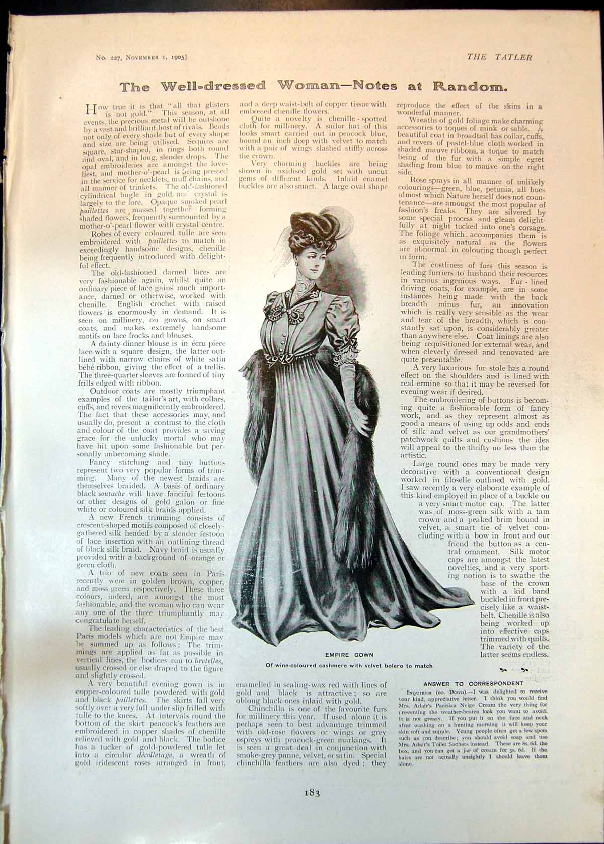 Antique Old Print Empire Gown C B Fry New 16 Hp De Dietrich Motor Car 1905