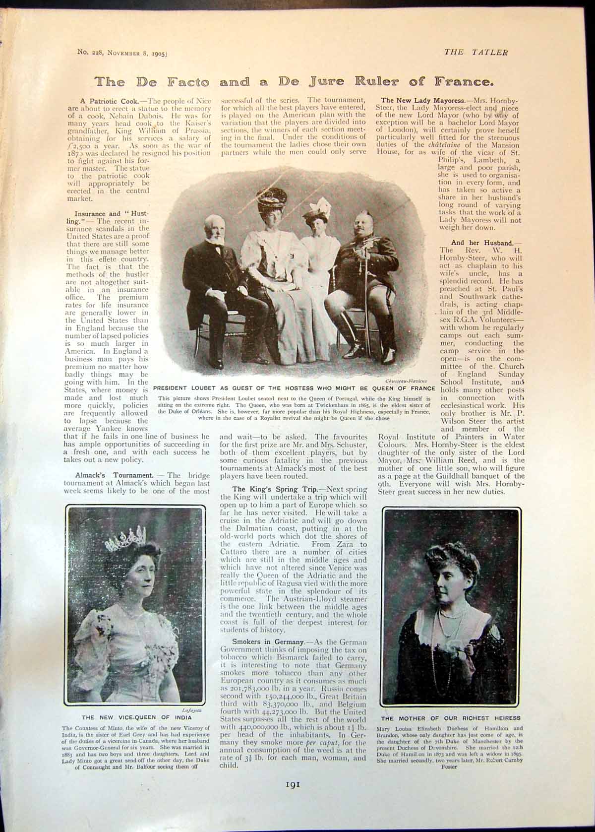 Old Pres Loubet Queen Portugal Vice Queen India What Butler Saw 1905 20th
