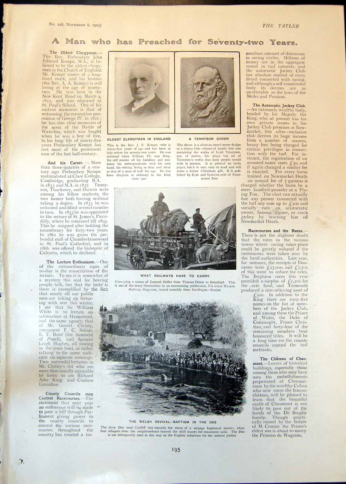 Old Print Tennyson Welsh Baptism Dee Children Prince Albert Belgium 1905 20th