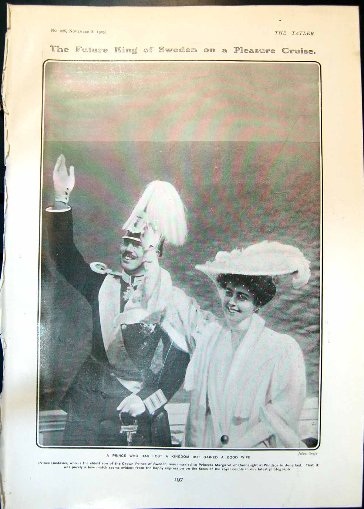 Antique Print Prince Gustavus Future King Sweden Pleasure Cruise Wife 1905 20th