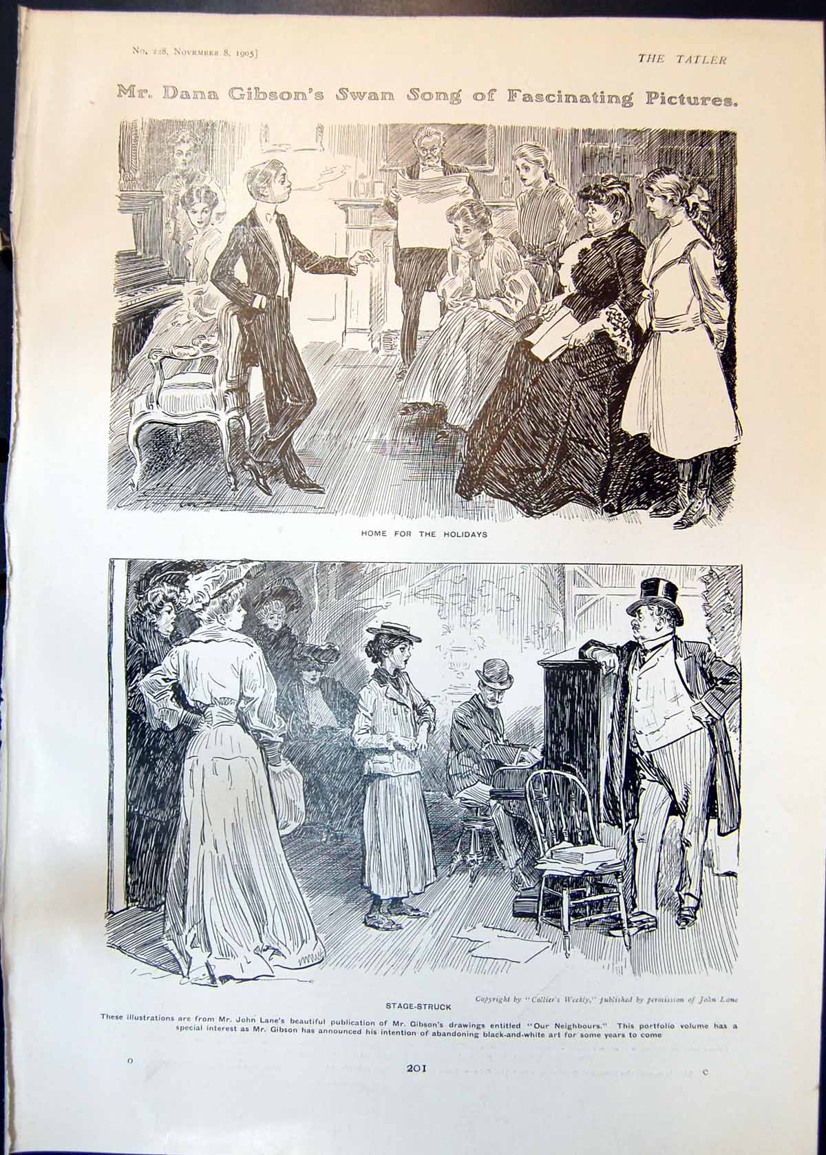 Antique Old Print Our Neighbours Dana Gibson Home Hoidays Grandma Baby 1905