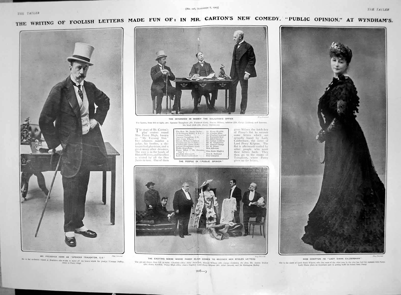 Antique Old Print Cartons Comedy Public Opinion Wyndhams Frederick Kerr 1905